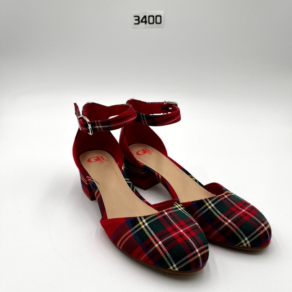 GB Girls Women's 5M Pump Multicolor Plaid Round Toe Ankle Strap Block Heel